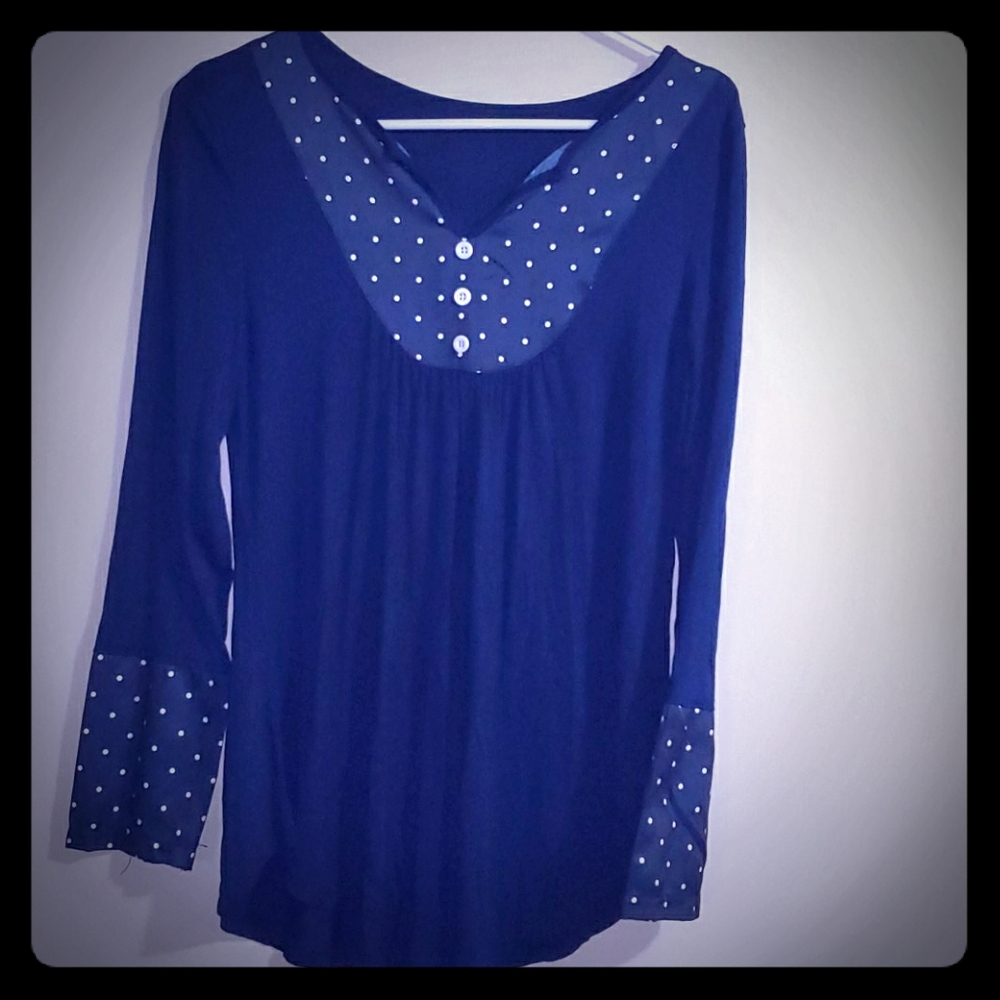Cute Blue Longsleve Top with buttons. #3 - Picture 1 of 6